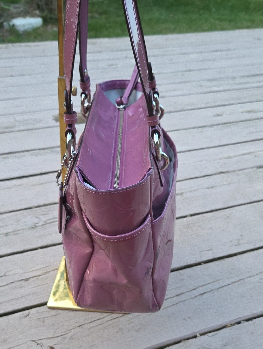 Coach F17728 Dusty Rose Patent Leather Rehab Tote Bag 2011 $300 Retail GUC - Picture 6 of 16